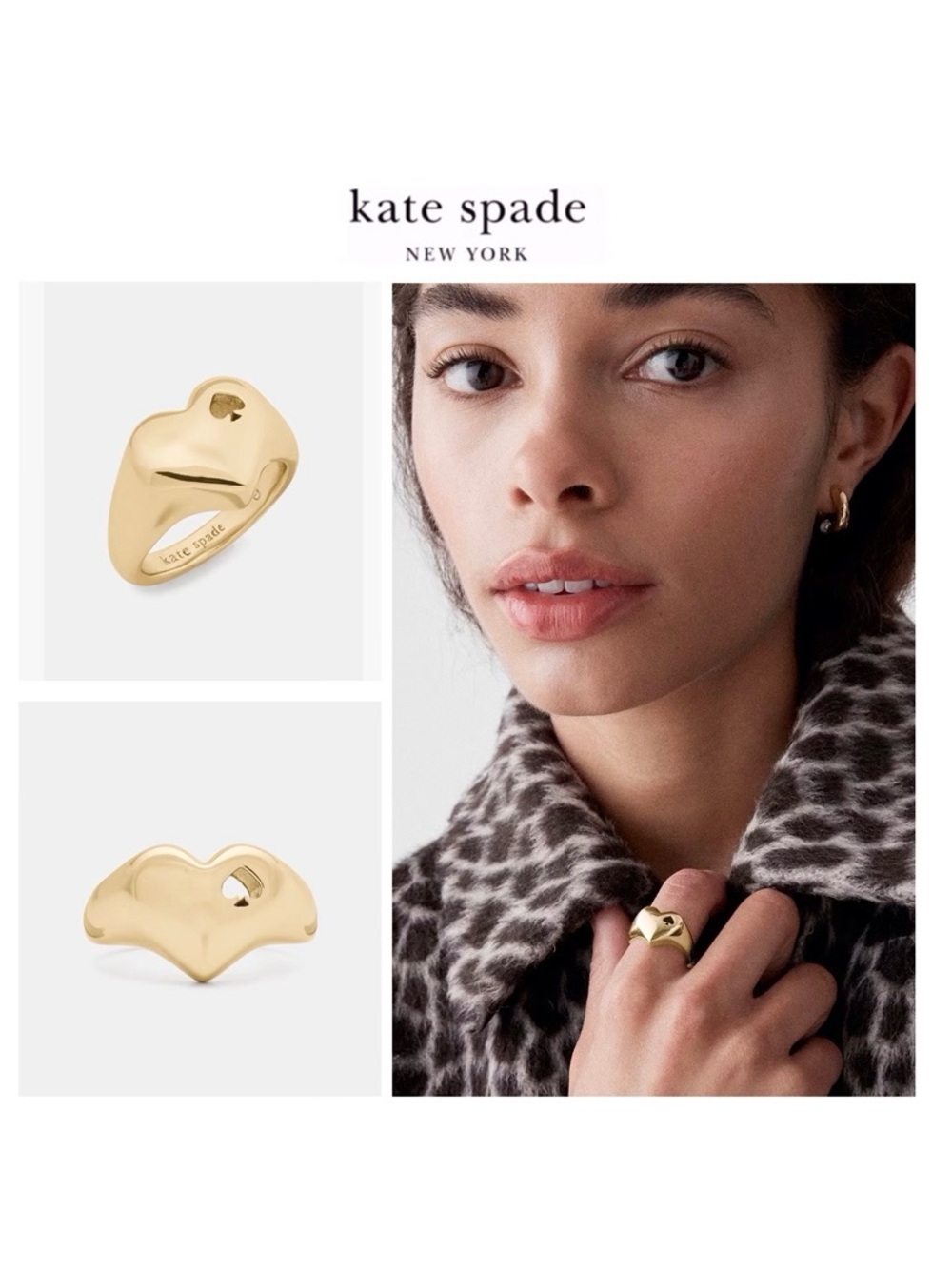 NWT Kate Spade ♠️ HEART & CUTOUT SPADE 12-K Gold Plated Signet Ring